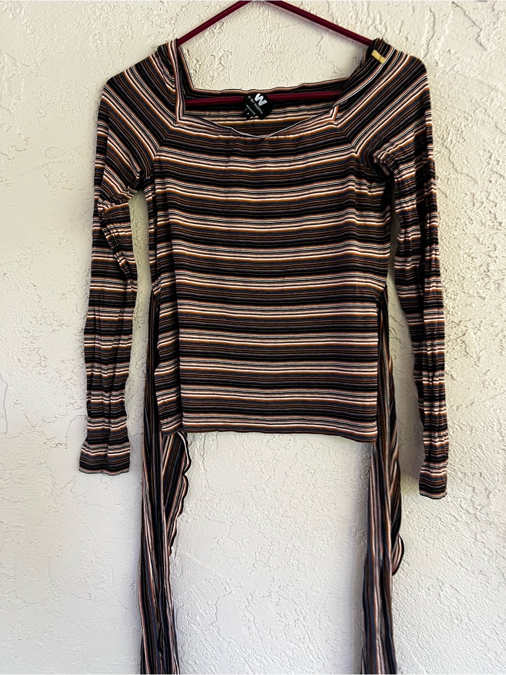 W by Worth Brown Striped Tie-Front Long Sleeve Top